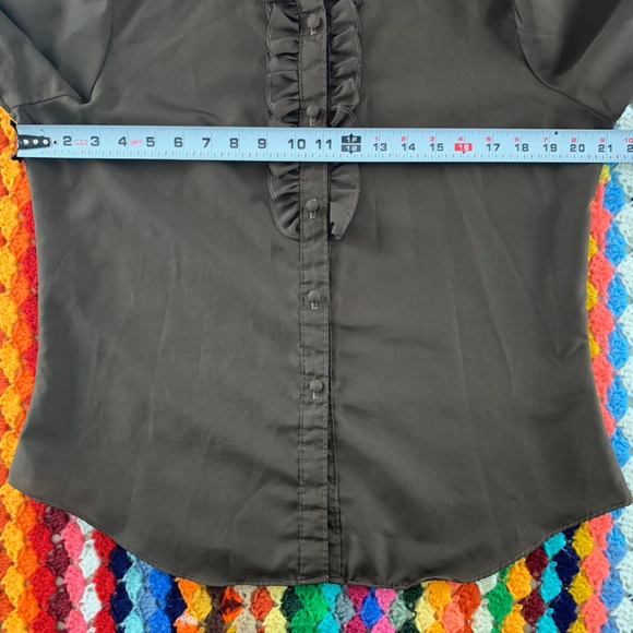 Vintage 1970s Ruffle Frill Victorian Collar Neck Short Sleeve Chocolate … - Picture 10 of 13